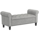 Panca Fondo Letto 126x48,5x57 cm con Contenitore e Braccioli Arrotolati in Tessuto Effetto Velluto Grigio Chiaro      