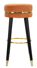 Sgabello Bar Paris Ø35x74 cm in Legno e Tessuto Vellutato Arancione