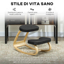 Sedia Inginocchiatoio con Movimento a Dondolo 50x73x55 cm in Tessuto Effetto Lino e Legno di Betulla Nero 