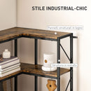 Libreria Angolare Stile Industriale a 7 Livelli 60x60x198 cm in Legno e Acciaio Marrone Rustico   