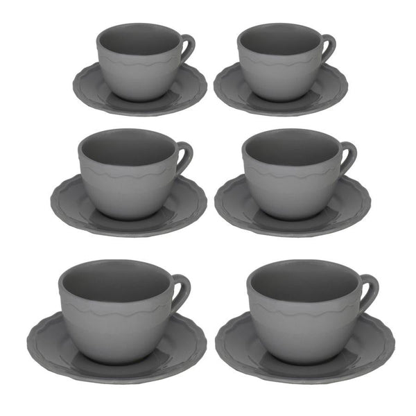 Set 6 Tazze da The con Piattino Ø9,5xh7 cm in Gres Porcellanato Juliet Grigio sconto