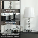 Lampada da Tavolo Base con Cristalli in Vetro con Porta USB Ø23x45 cm Bianco e Argento 