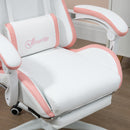 Sedia da Gaming 65x65x121-129 cm con Altezza Regolabile e Schienale Reclinabile in Finta Pelle Bianco e Rosa      