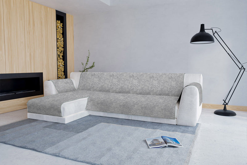 Copridivano con Penisola Sinistra in Poliestere e Cotone Grigio Chiaro Varie Misure