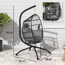 Poltrona Sospesa Amaca a Uovo 120x88x192 cm con Gancio Regolabile in Acciaio Nero e Grigio  