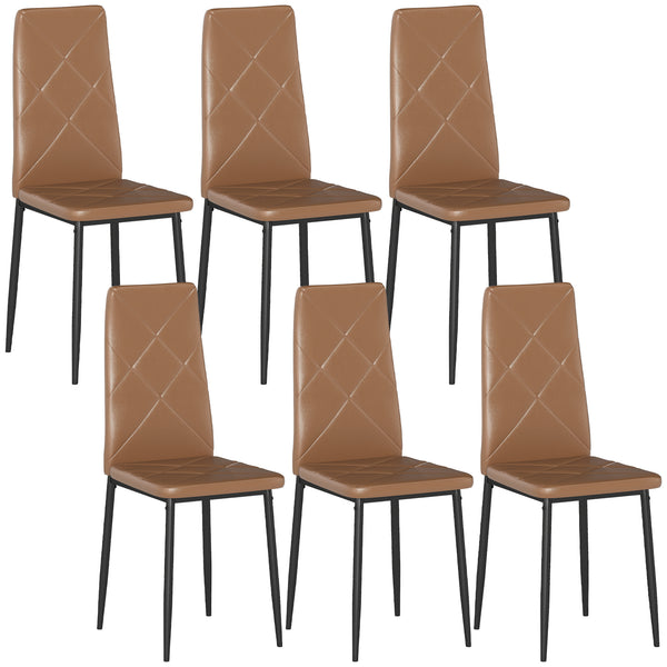 acquista Set di 6 Sedie da Pranzo Moderne 41x50x97 cm con Schienale Alto in Finta Pelle e Acciaio Marrone