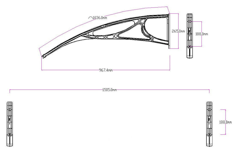 Pensilina Tettoia 150x100 cm in Policarbonato Alveolare Satinato