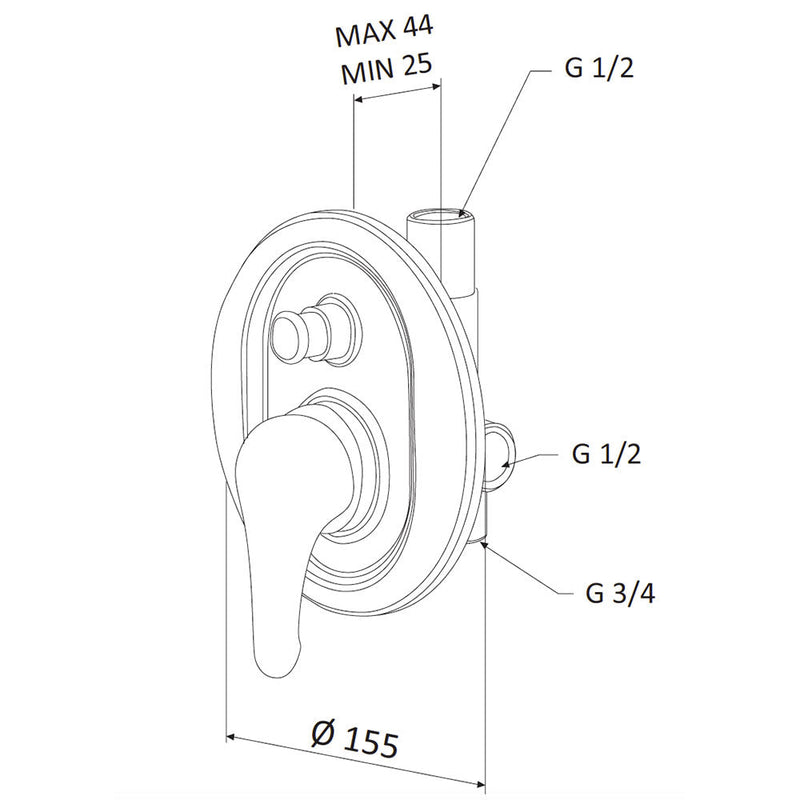 Rubinetto Miscelatore Monocomando Doccia ad Incasso con Deviatore in Ottone Mariani Epic Cromato