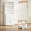 Libreria a Muro 79x39,5x182,2 cm con 3 Ripiani Aperti e 3 Cassetti in Legno Bianco      