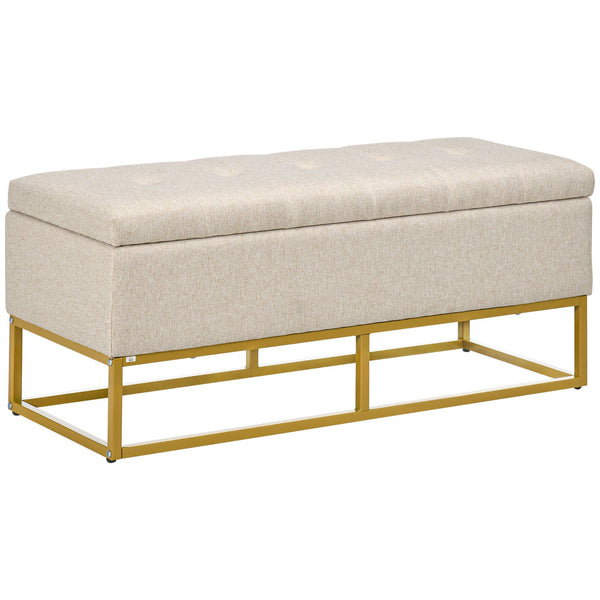 online Panca Fondo Letto 110x44x48 cm con Contenitore in Poliestere Trapuntata Beige