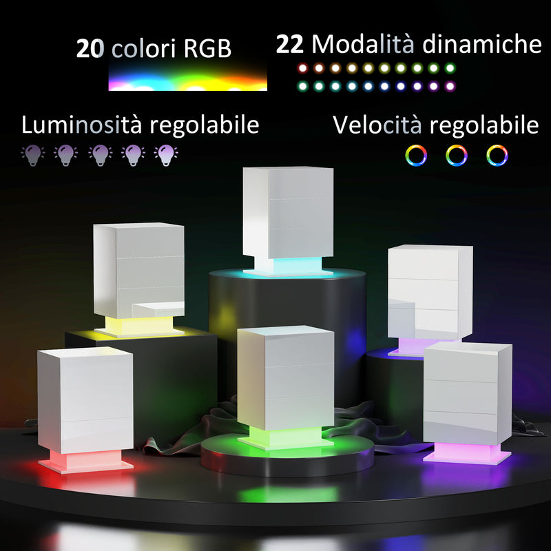 Comodino Moderno a 3 Cassetti con Luce LED 40x35x60 cm Regolabile con Telecomando in Truciolato Bianco Lucido   