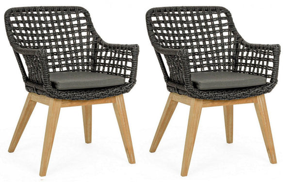 online Set 2 Sedie 46x46x82h cm con Braccioli e Cuscini Madison Nera