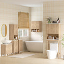 Armadietto Bagno a Parete 60x18x70 cm con Ripiano a Giorno Ante Decorate e Piano Effetto Marmo in MDF Rovere      