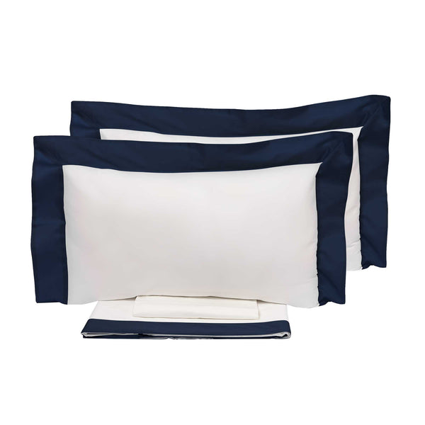 Set aus Oberlaken und Kissenbezügen in Satin Garrini Eveline Elfenbein/Blau, verschiedene Größen online
