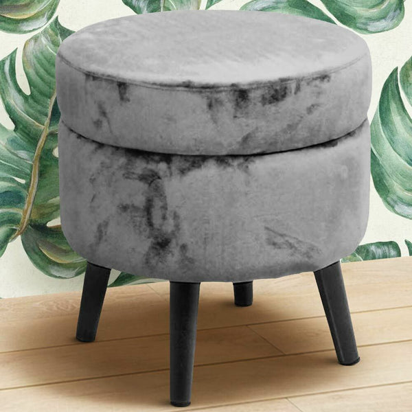 sconto Pouf Contenitore Ø37x40 cm Sgabello Poggiapiedi in Tessuto Velluto Grigio