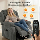 Poltrona Elettrica Alzapersona Reclinabile 150° 93x104x100 cm con Seduta Ampia Massaggiante e Riscaldata in Velluto Grigio      