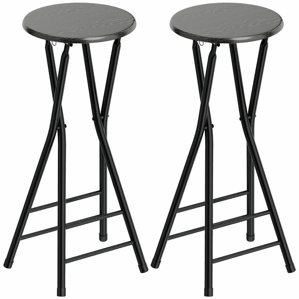 Set 2 Sgabelli Bar 34x30x70 cm Pieghevoli con Doppio Poggiapiedi in Legno e Acciaio Nero online
