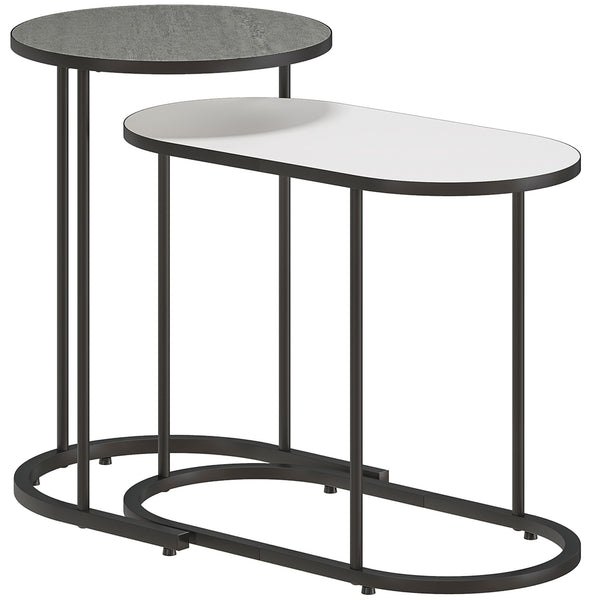 Set 2 Tavolini da Salotto Impilabili con Telaio in Metallo Grigio e Bianco online