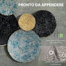 Decorazione Murale 3D in Metallo 133x66 cm Wall Art a Cerchi  Blu Nero e Oro