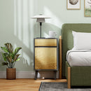 Comodino Moderno 40x39x69 cm con Cassetto e Armadietto in Truciolare Senza Maniglie Grigio Scuro e Legno  