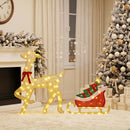 Renna Natalizia Illuminata con Slitta 80x23x125 cm con 95 LED Bianco Caldo 8 Modalità e Timer in Metallo e Poliestere Oro      