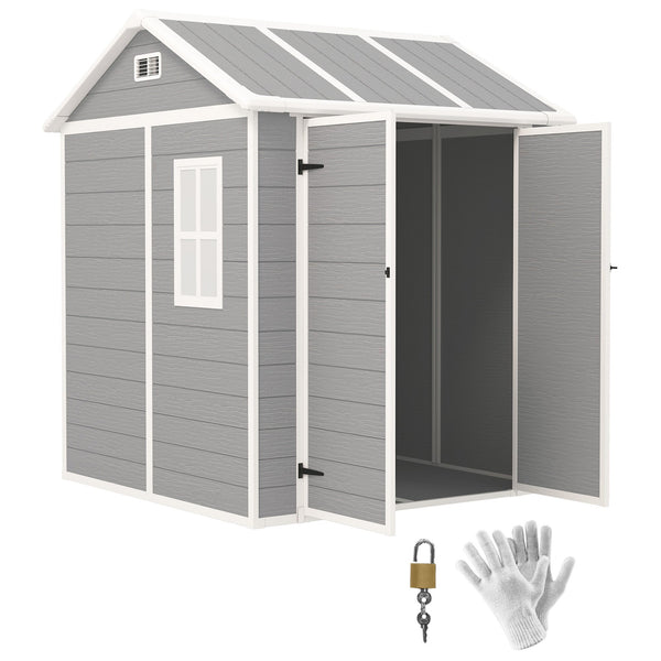 Casetta Box da Giardino 180x180 cm con Pavimento 2 Porte con Blocco e Finestra in Resina Grigio sconto