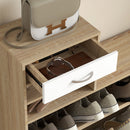 Mobile Guardaroba per Ingresso con Specchio Appendiabiti e Scarpiera Regolabile 90x24x177 cm Bianco e Quercia  