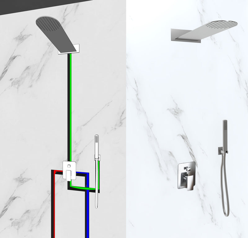 Kit Doccia Soffione Doccino e Miscelatore in Acciaio Inox 55xØ23 cm da Parete RekRound