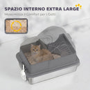 Lettiera Gatto Chiusa XL 60,5x40,5x45 cm con Coperchio Paletta Tappetino di Raccolta in Acciaio Inox Grigio Scuro      