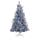 Albero di Natale Artificiale 150 cm 222 Rami con Foglie Argentate e Bacche Rosse