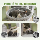 Albero per Gatti 60x50x206A cm con 4 Pali Graffiatoi Cesti Amache per 1-3 Gatti 6 kg in Peluche e Sisal Grigio Chiaro      