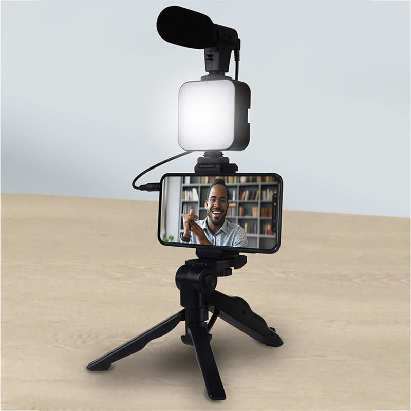 Set per Video Live Microfono Mini Treppiedi e Luce con Telecomando