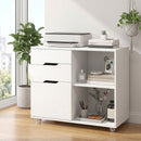 Mobile Porta Stampante 80x40x68 cm con Ruote a Freno 3 Cassetti e Ripiani Aperti in MDF Bianco      