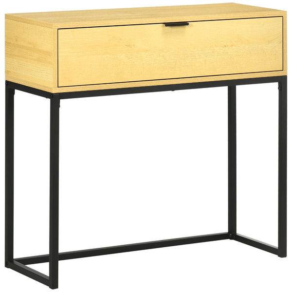Consolle 1 Cassetto 80x30x76 cm in Legno e Acciaio Legno e Nero prezzo