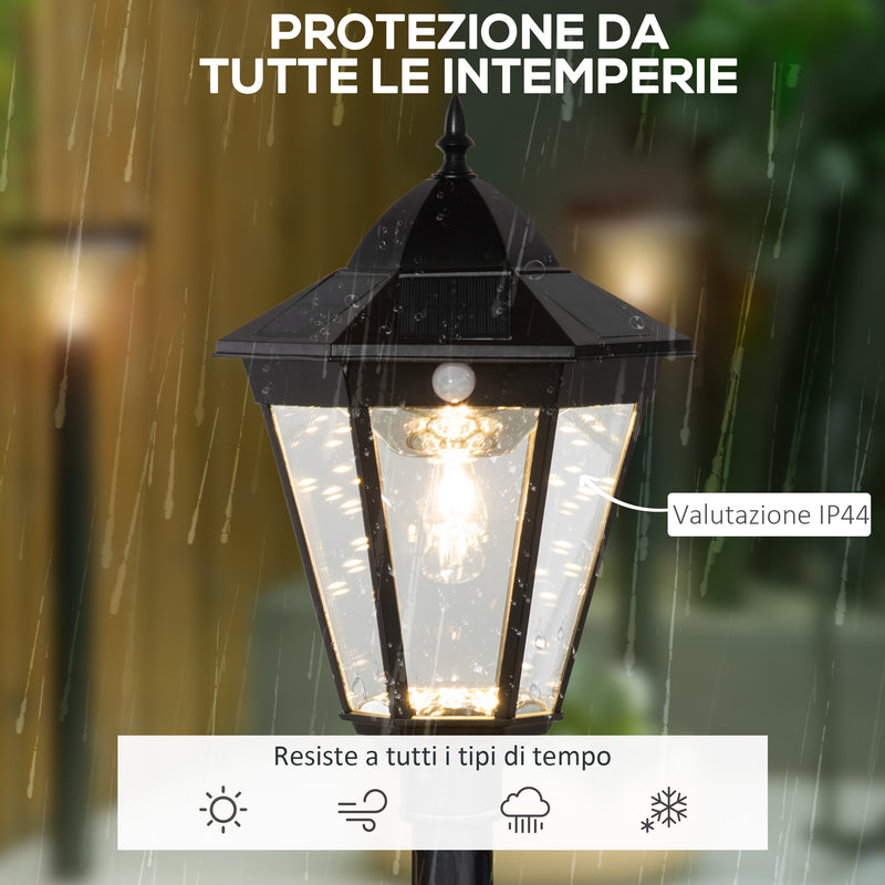 Lampione Solare da Giardino 22x22x196 cm con Luce LED e Sensore di Movimento in Alluminio e Vetro Nero  
