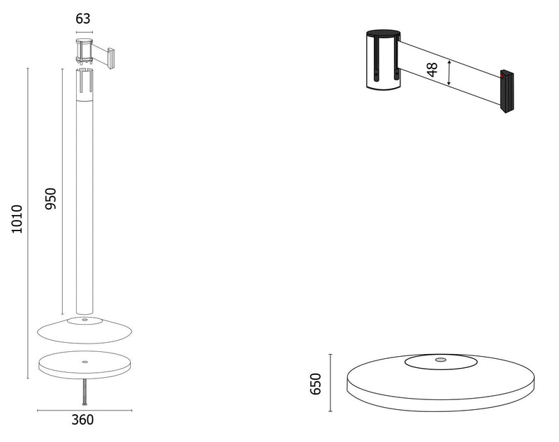 Colonnina Tendinastro 3 metri in Acciaio Inox Spazzolato Ø36x101 cm Nastro Giallo/Nero