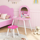 Set Toeletta Trucco Bambina 3-6 Anni 60x43,5x83 cm con Sgabello Specchio Infrangibile Design con Cuori in MDF Rosa      