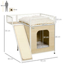 Casetta per Gatti 56x40x54 cm con Tiragraffi e Scaletta Legno e Bianco