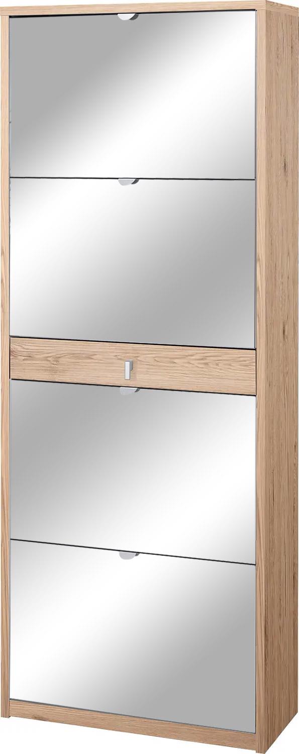 prezzo Schuhschrank 4 Türen mit Spiegel 1 Schublade 63 x 164 x 29 cm Eiche natur