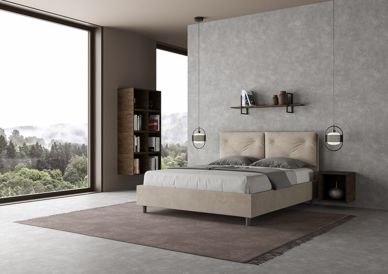 Letto Matrimoniale con Alzata Comoda Imbottito in Microfibra Appia Sabbia Varie Misure