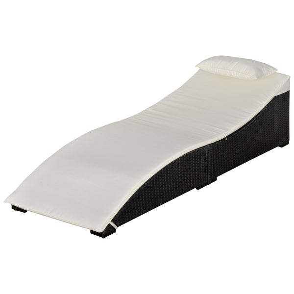Klappbare Garten-Sonnenliege 198 x 68 x 50 cm aus schwarzem und cremeweißem Rattan sconto