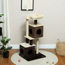 Albero Tiragraffi per Gatti 55x48x107 cm 2 Casette Lettino e Pallina in Tessuto Peluche Marrone e Beige 