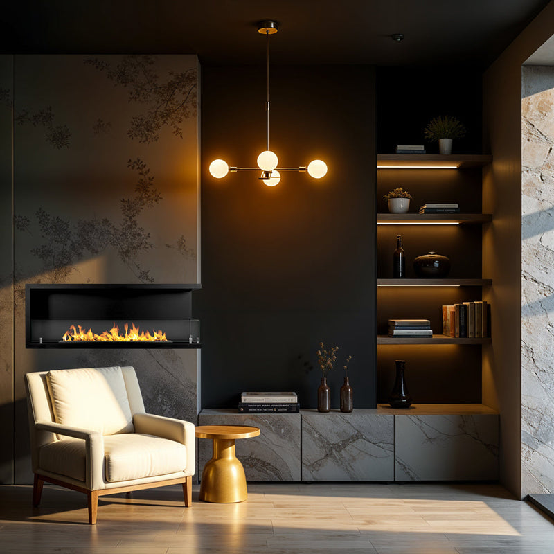 Camino a Bioetanolo da Incasso ad angolo 120x22,4x45 cm Sutri 120 DX Nero 