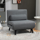 Poltrona Letto Reclinabile in 5 Posizioni 75x70x75 cm in Tessuto Effetto Lino e Acciaio Grigio      
