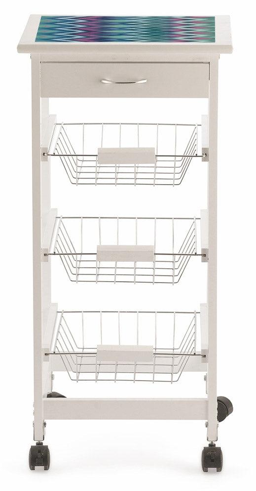 Carrello da Cucina Salvaspazio 37x37x76 cm 3 Ceste in Legno Soriani Zig Zag Bianco