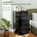 Cassettiera 5 Cassetti 55x34x100 cm Design Moderno e Multiuso in Legno Nero      