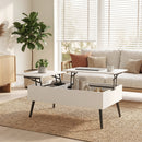 Tavolino da Caffè 100x50x43,6 cm Sollevabile con Piano Doppio e Scomparto Nascosto Bianco      