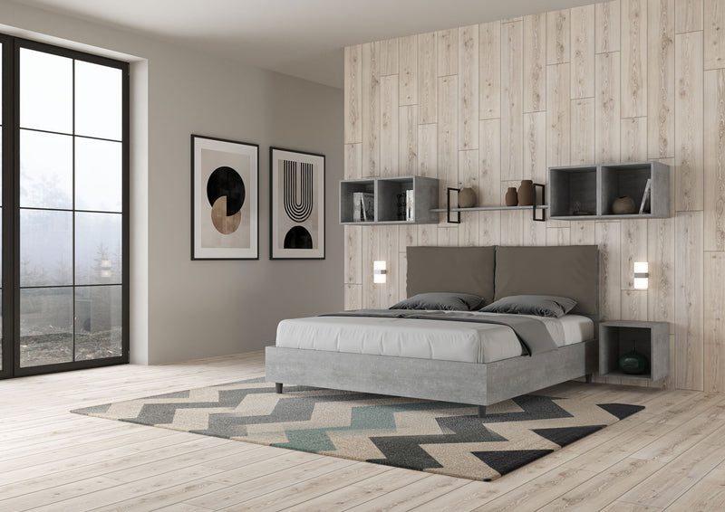 Letto Matrimoniale Struttura Cemento con Cuscini in Similpelle Egos Antea Cappuccino Varie Misure