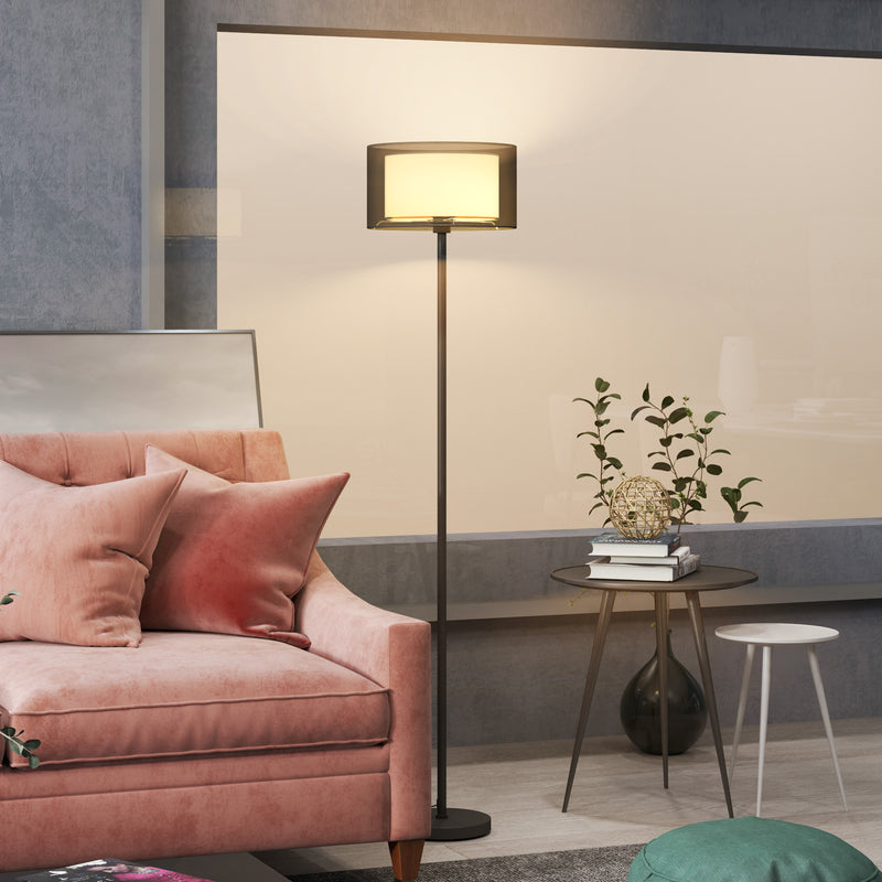 Lampada da Terra Design Moderno con Doppio Paralume Attacco E27 e Interruttore a Pedale in Metallo Ø33 x 152.5 cm Nero  