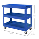 Carrello Porta Attrezzi a 3 Livelli 83x35,3x76 cm con Bordi Alti e 4 Ruote Girevoli in Acciaio Blu      